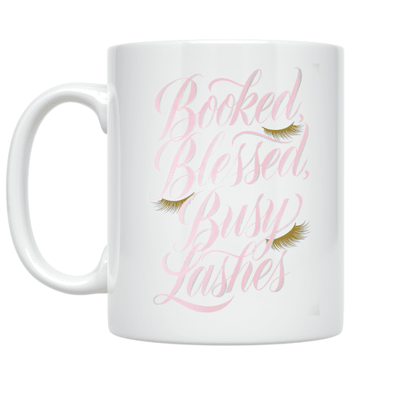 Booked Blessed Busy Lashes - Lash Technician - 11 oz Ceramic Coffee Mug
