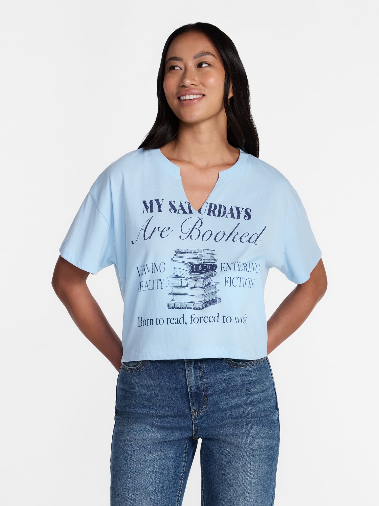 Booked Saturdays Women's Graphic Tee with Short Sleeves, Sizes XXS-XXL