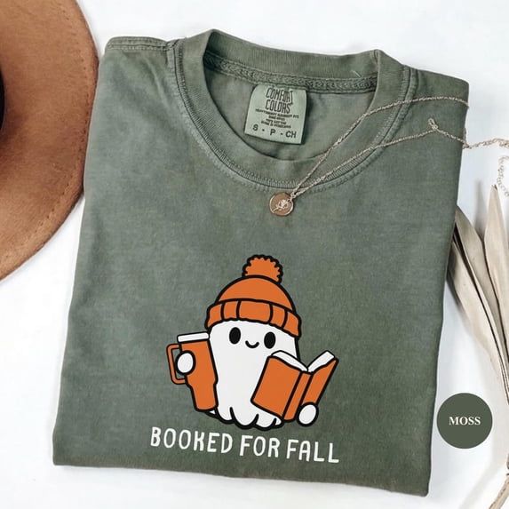 Booked for Fall Shirt, Cute Ghost Book Lover Tee, Cozy Autumn Reading Shirt, Halloween Graphic Gift