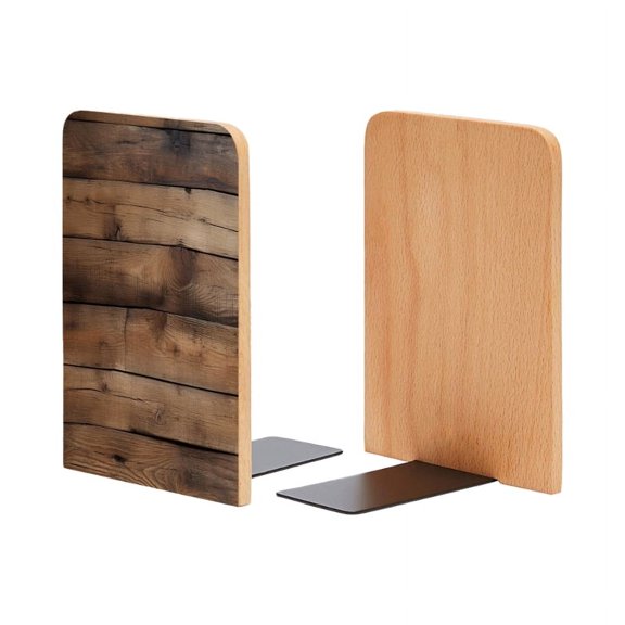 Bookends 1 Pair Non-Skid Bookend Wood Bookends for Shelves Book Stand for CDs - Aged Wood Planks