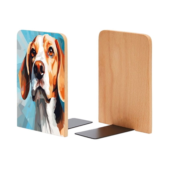 Bookends 1 Pair Non-Skid Bookend Wood Bookends for Shelves Book Stand for CDs - Beagle in The Style of Vector Art