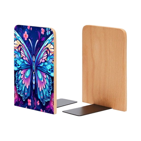 Bookends 1 Pair Non-Skid Bookend Wood Bookends for Shelves Book Stand for CDs - Beautiful Butterfly With Big Wings