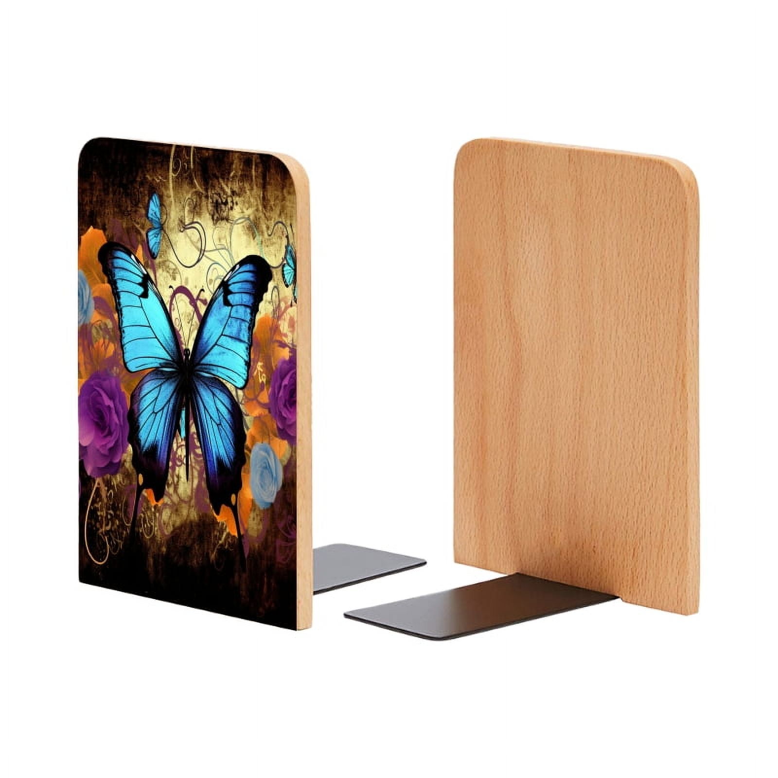 Bookends 1 Pair Non-Skid Bookend Wood Bookends for Shelves Book Stand ...