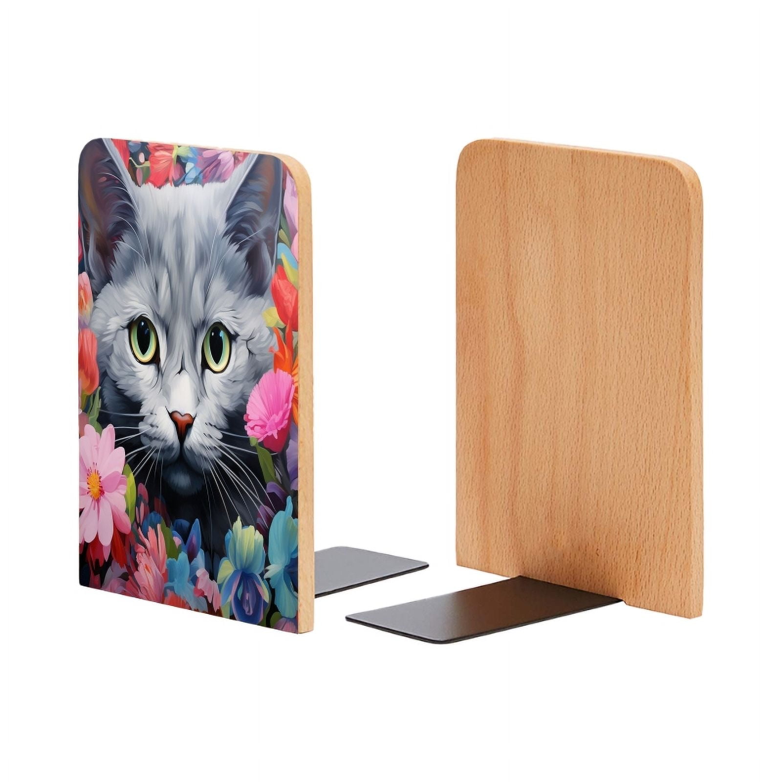 Bookends 1 Pair Non-Skid Bookend Wood Bookends for Shelves Book Stand ...