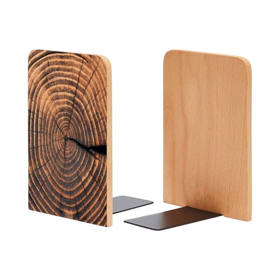 Bookends 1 Pair Non-Skid Bookend Wood Bookends for Shelves Book Stand for CDs - Close Up of Tree Trunk With Cross Section