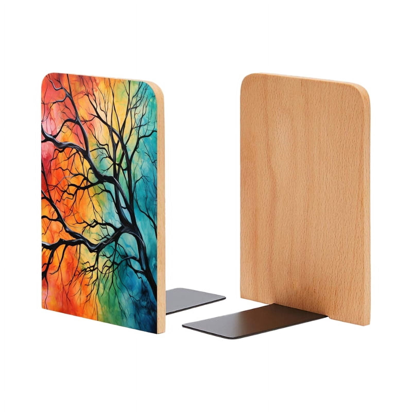 Bookends 1 Pair Non-Skid Bookend Wood Bookends for Shelves Book Stand ...
