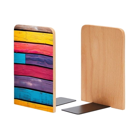 Bookends 1 Pair Non-Skid Bookend Wood Bookends for Shelves Book Stand for CDs - Colorful Wooden Planks Background With Vibrant Colors