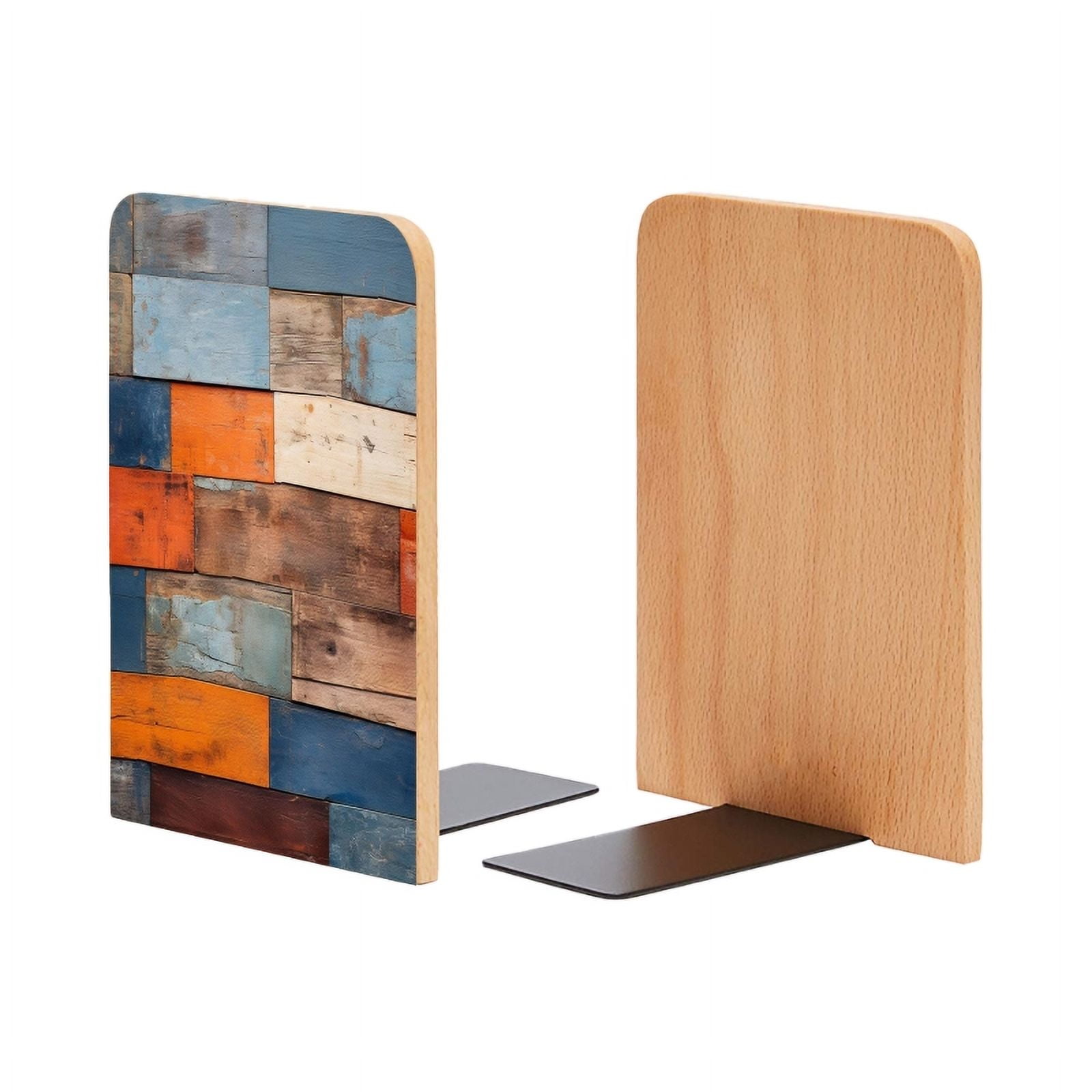 Left Bookend Bookends 1 Pair Non-Skid Bookend Wood Bookends for Shelves Book Stand ...