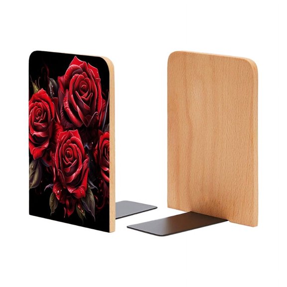 Bookends 1 Pair Non-Skid Bookend Wood Bookends for Shelves Book Stand for CDs - Illustration of Red Roses Vector Art