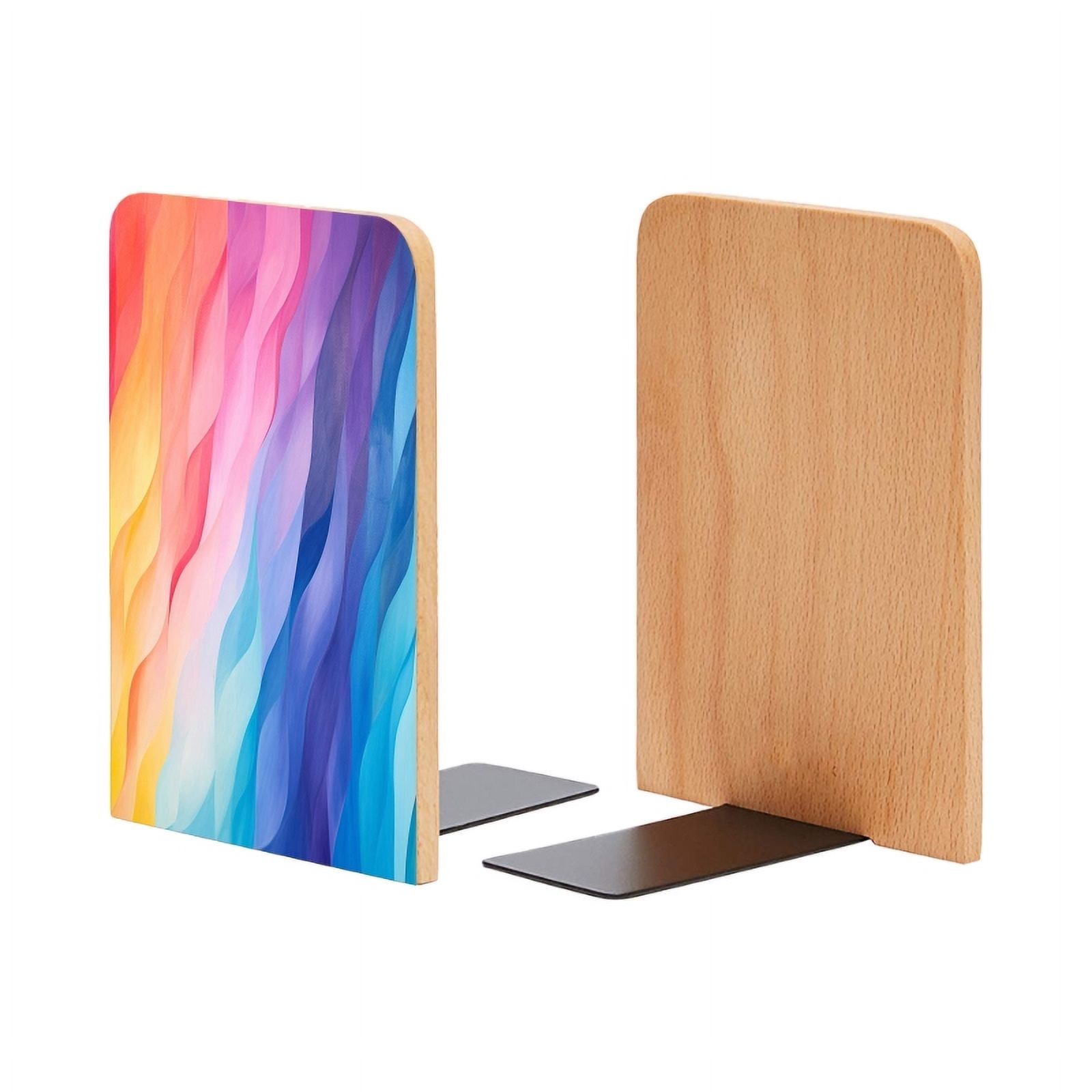 Bookends 1 Pair Non-Skid Bookend Wood Bookends for Shelves Book Stand ...