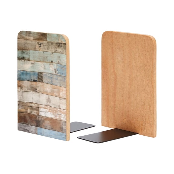 Bookends 1 Pair Non-Skid Bookend Wood Bookends for Shelves Book Stand for CDs - Rustic Wooden Wall With Weathered And Distressed Planks