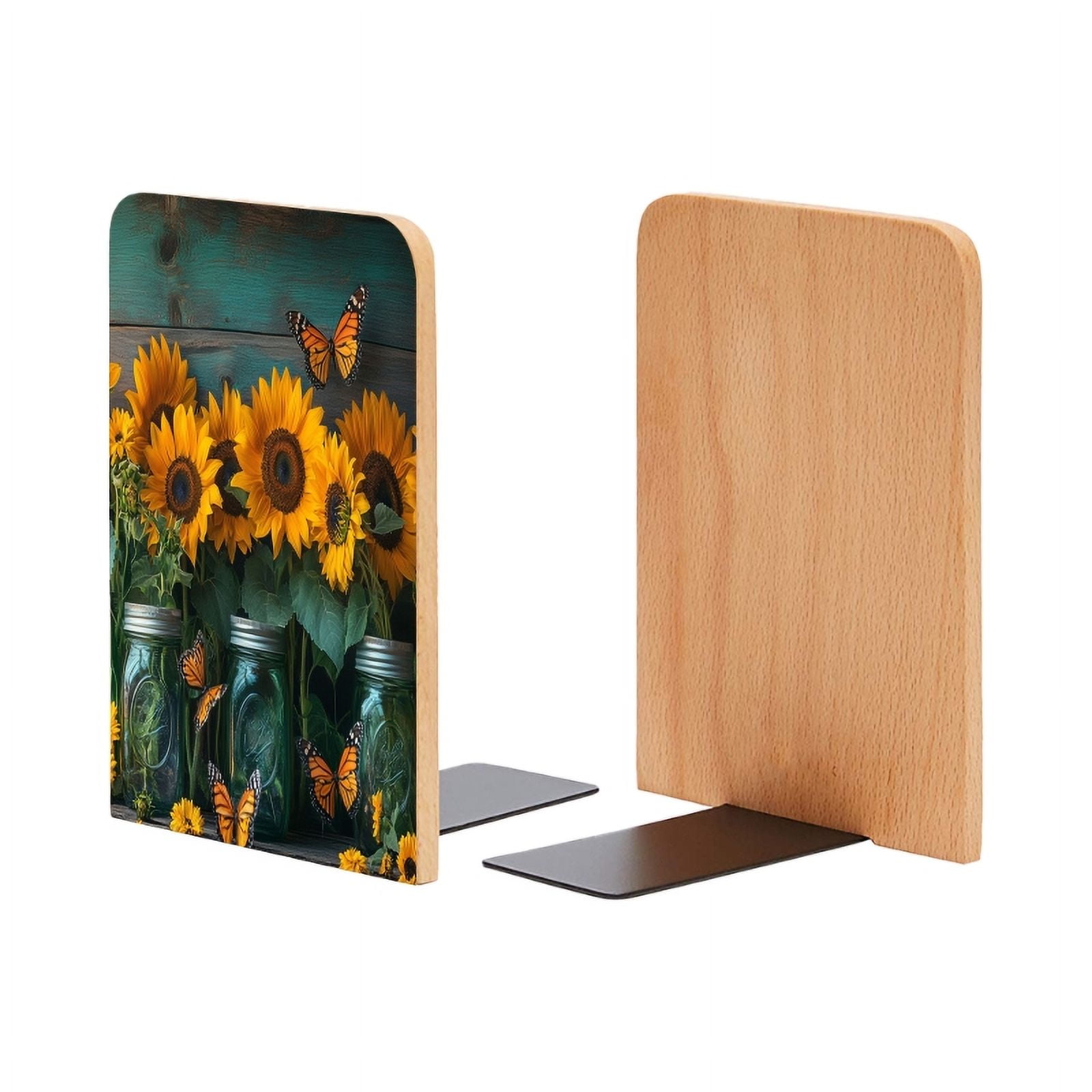 Bookends 1 Pair Non-Skid Bookend Wood Bookends for Shelves Book Stand ...