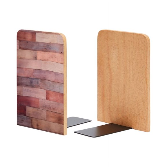 Bookends 1 Pair Non-Skid Bookend Wood Bookends for Shelves Book Stand for CDs - The Wooden Wall Background Is Made of Natural Wood Planks