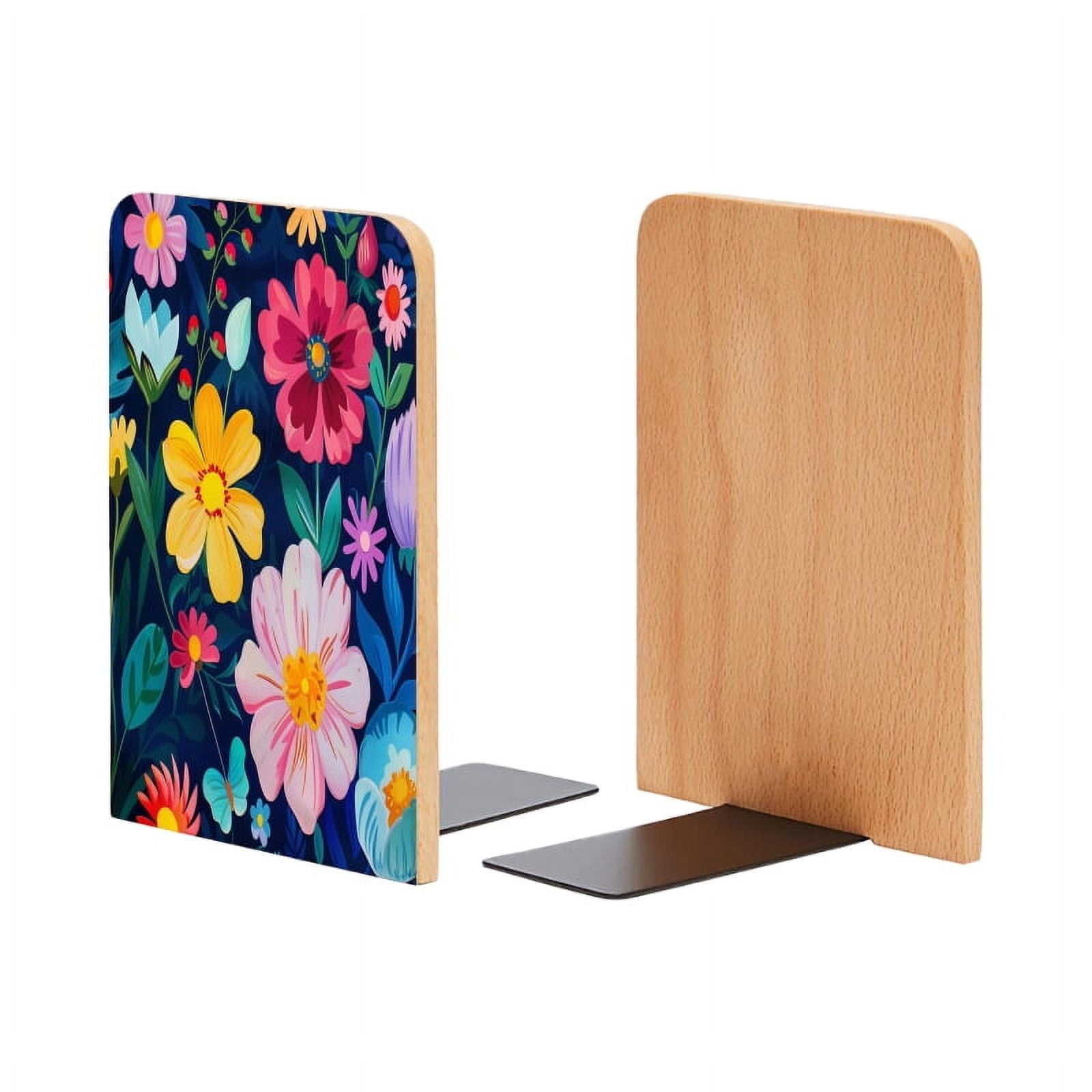 Bookends 1 Pair Non-Skid Bookend Wood Bookends for Shelves Book Stand ...