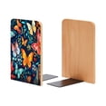 thumbnail image 1 of Bookends 1 Pair Non-Skid Bookend Wood Bookends for Shelves Book Stand for CDs - Vibrant And Colorful Pattern Featuring Butterflies in Various Sizes, 1 of 7
