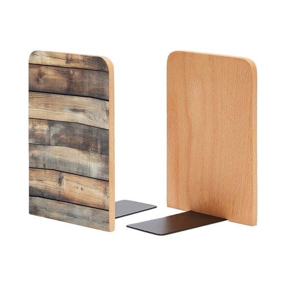 Bookends 1 Pair Non-Skid Bookend Wood Bookends for Shelves Book Stand for CDs - Wood Planks With Brown Stain of Paint