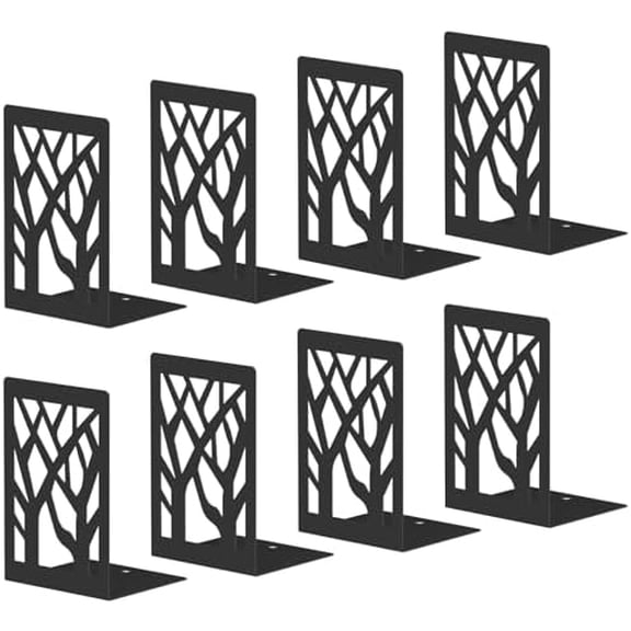 Bookends 8 Pieces, Tree Design Modern Metal Bookends for Shelves, Black Tree Book Ends Decorative Book Organizer for Desk, Decorative Shelve Book Stopper for Home Office