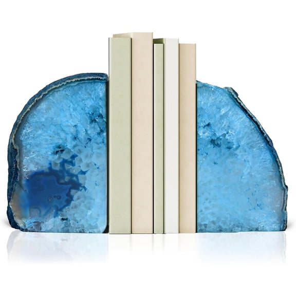 Bookends, Agate Bookends, Handcrafted Brazilian Stone Bookends for Unique and Crystal Energetic Decoration, Perfect for Gifts, One Pair of Teal Bookends Size 2-3 lbs