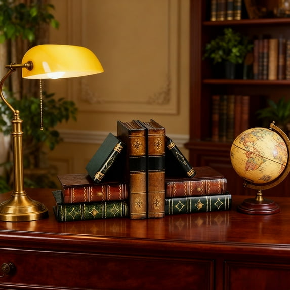Bookends Boho Design,Vintage Faux Book with 6 Hidden Storage Drawers Bookshelf Stopper Vintage Style Decorative Book Ends Exquisite