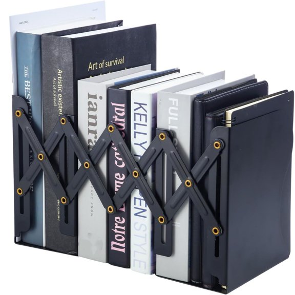 Bookends Book Ends for Shelves, Metal Bookend for Heavy Books, Desk Magazine File Organizer Holder Extends up to 20in, Book Stopper for Home, Office, Classroom (Black)