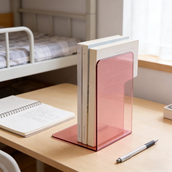Bookends, Book Stand, Desktop Organizer, Clear Acrylic Book Holder for Desk Shelf, Modern Sturdy Design
