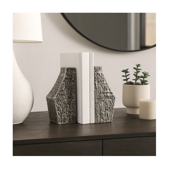 Bookends for Bookshelf Decor - Chic Metal Flower Vase Bookends for Shelves and Book Accessories - Decorative Bookends for Office, Desk Decor, and Home Library - Set of 2, 8" Black & Silver