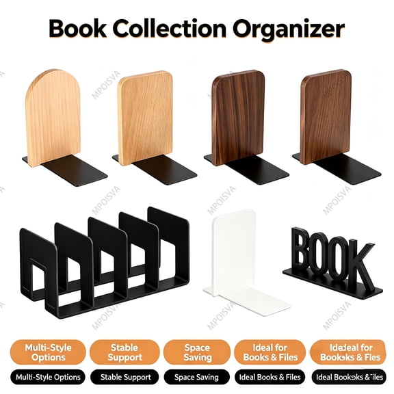 Bookends Heavy Duty Wooden Desktop Shelf with Metal Base for Home Office Desk by Xuniizn