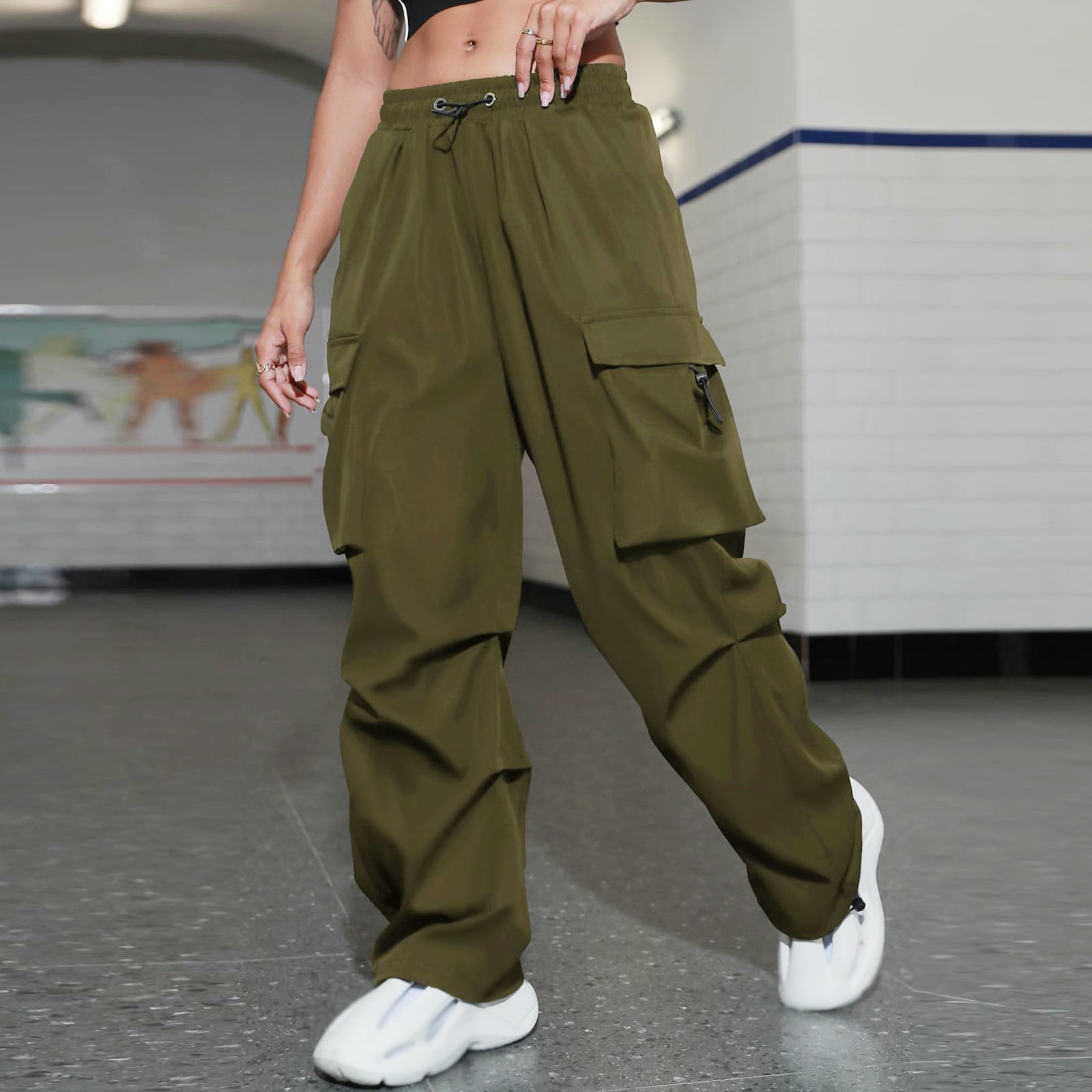 Cargo Parachute Pants with Zip Pockets