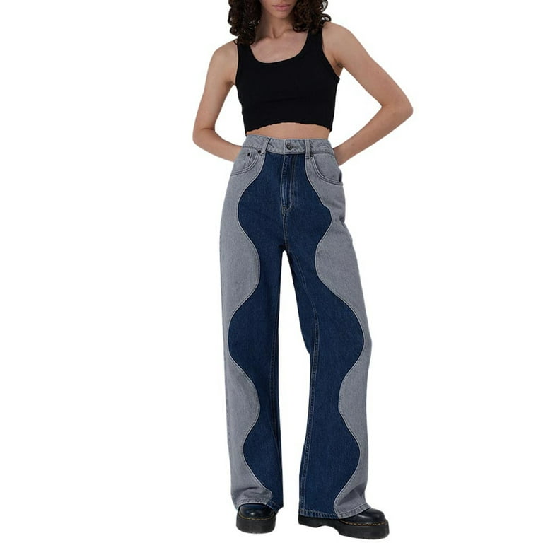 High Waist Two Colors Wide Leg Jeans