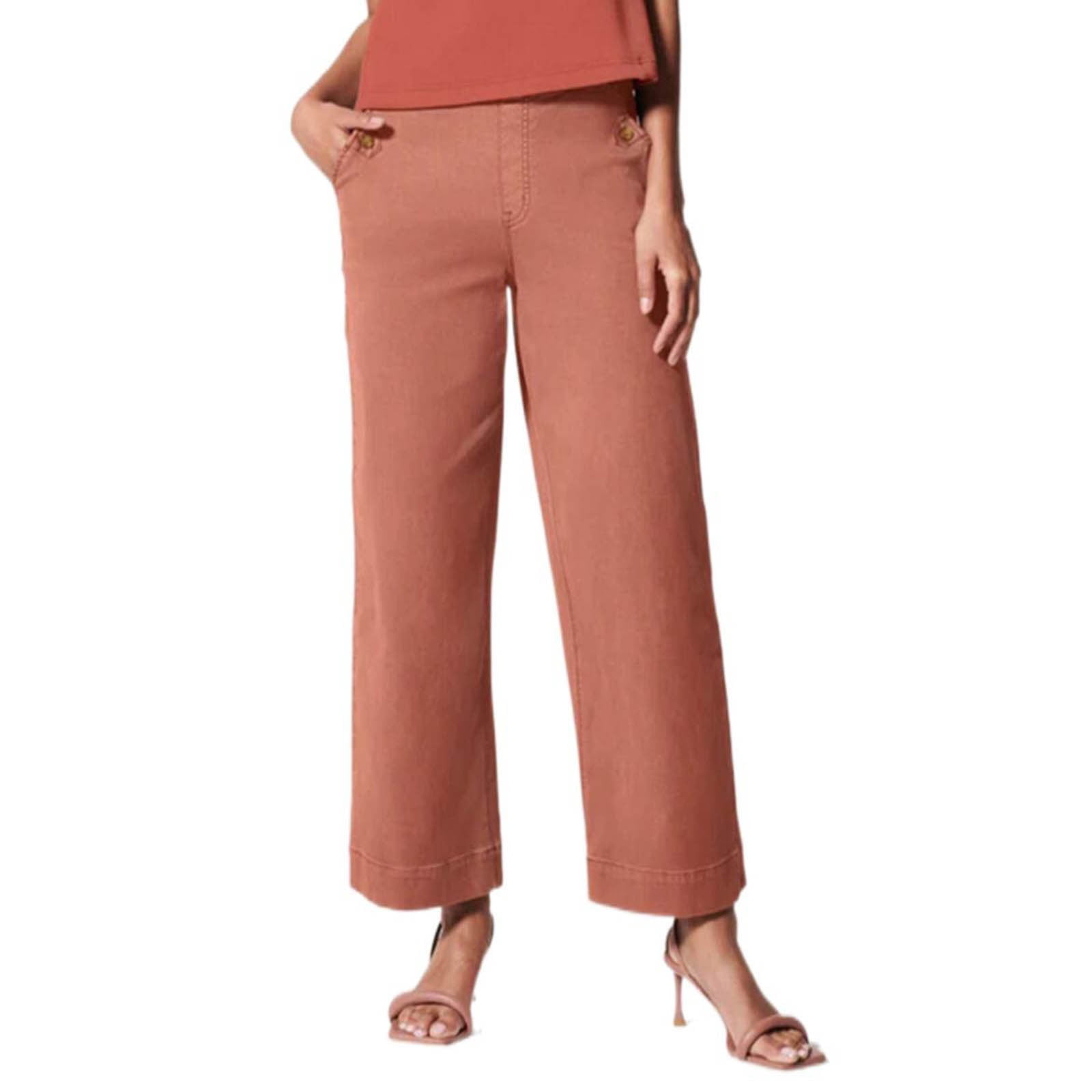 Women Pants Casual Summer Stretch Twill Cropped Wide Leg 'S High