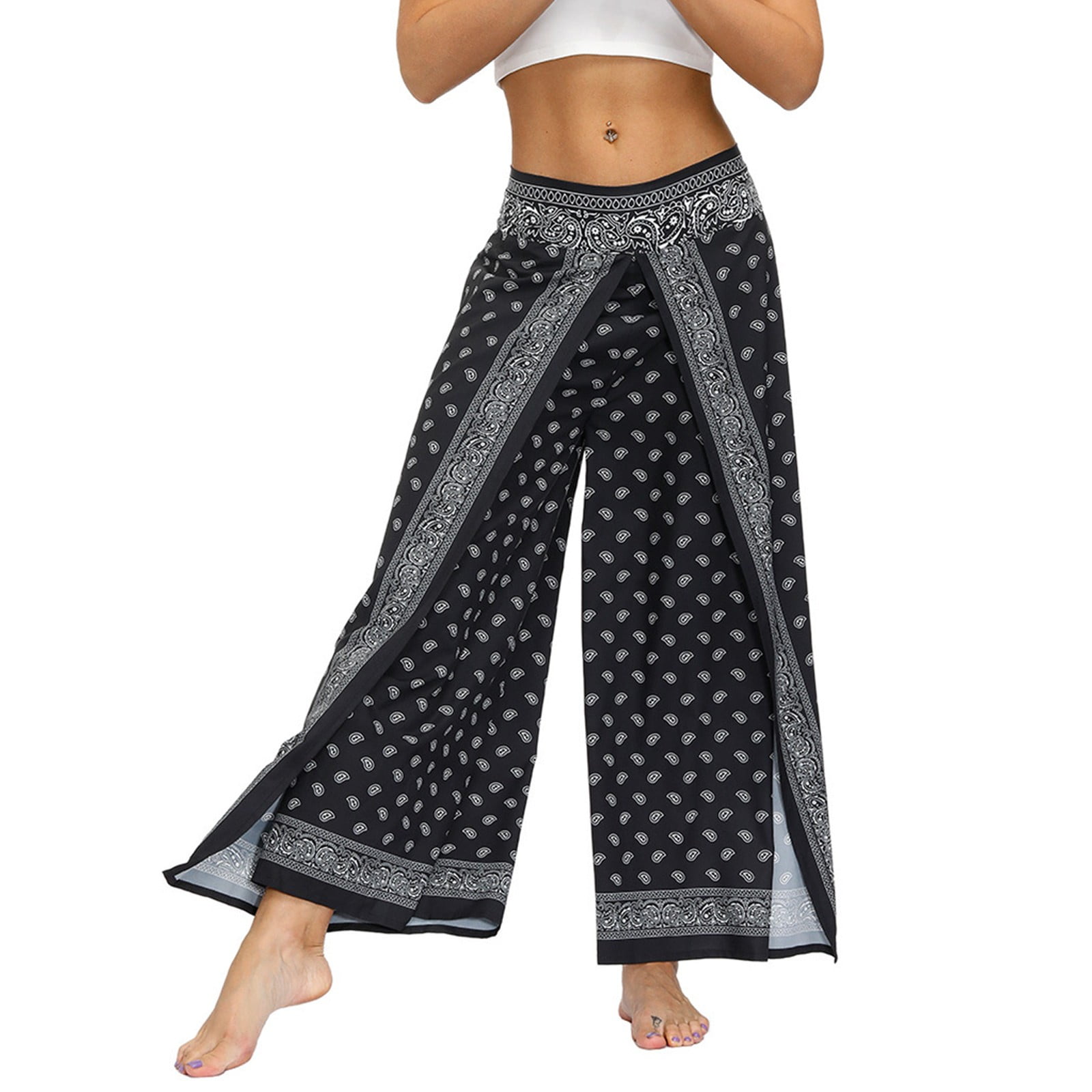 Booker Workout Leggings Womens Slit Wide Leg Pants Casual Hippie