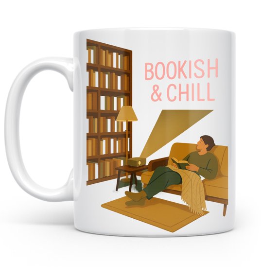 Bookish And Chill 11 oz Coffee Mug - Cozy Reading White Ceramic Gift