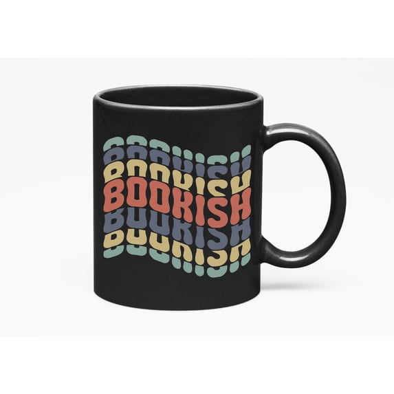 Bookish, Book Lover or Reading Enthusiast, Groovy Retro Wavy Text Merch Gift, Black 11oz Ceramic Mug