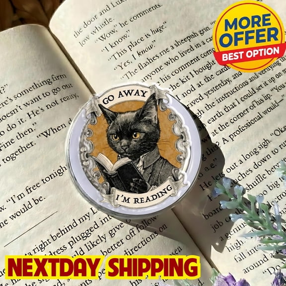 Bookish Cat Phone Grip | Reading Lover Accessory| E-reader Grip | Phone Holder | Magnetic Phone Grip | Gift for Bookworm