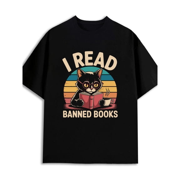 Bookish Cat T-Shirt 180G 100% Cotton 180G 100% Cotton men's plus size pack short black Trendy Unisex Shirt Short Sleeve tshirts Fashion Unisex Shirt Crewneck tshirts new years gifts