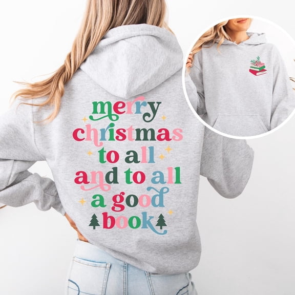 Bookish Christmas Hoodie – Holiday Book Lover Sweatshirt – Festive Cozy Hoodie for Readers