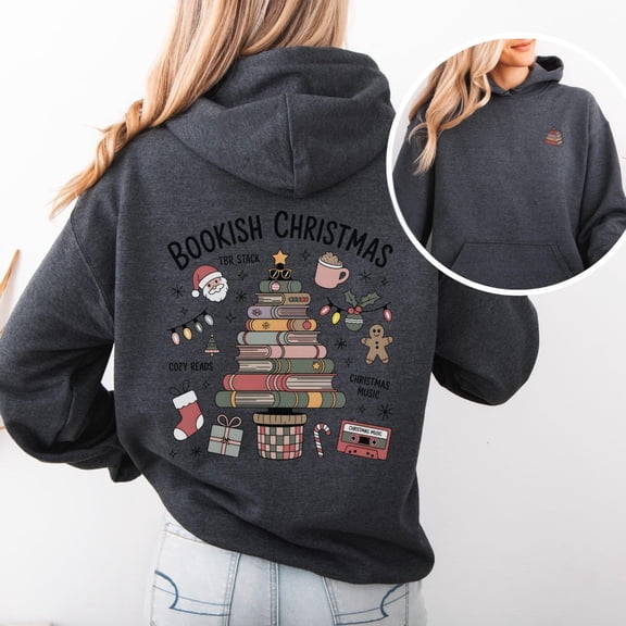 Bookish Christmas Tree Hoodie, TBR Book Stack Unisex Hoodie, Cozy Reads Holiday Gift