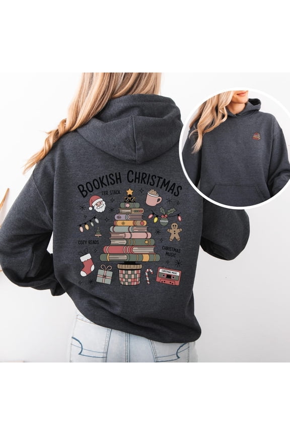 Bookish Christmas Tree Hoodie, TBR Book Stack Unisex Hoodie, Cozy Reads Holiday Gift