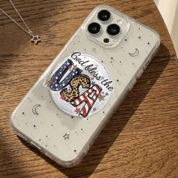 Patriotic USA Phone Grip, God Bless The USA Griptok, Western Leopard Americana Grip, Aesthetic 4th of July Accessory, Southern Style Gift