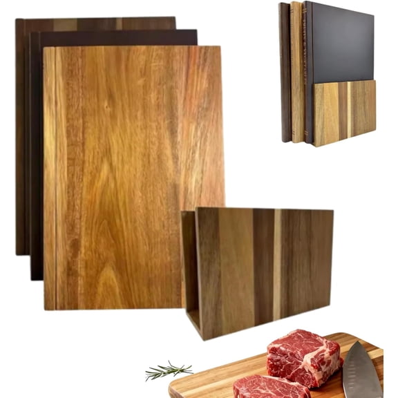 Bookish Cutting Boards, The Bookish Kitchen Board Set, Book Shaped Wood Chopping Board Set, Wood Book Cutting Boards with Stand, Decorative Cutting Boards for Kitchen Display