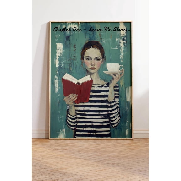 Bookish Decor, Girl Reading Books, Coffee Prints, Woman Reading Print, Book Lover Print, Girl Reading Decor, Moody, Bookish Gifts For Her Poster Unframed