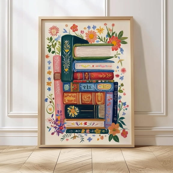 Bookish Floral Border Wall Art Print, Unframed Paper Poster 8x10in