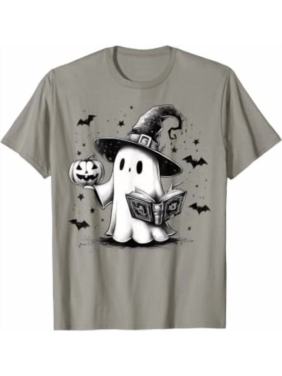 Bookish Ghost Witch Reading Book Nerd Bookworm Literary Reader T-Shirt, Size S-5XL