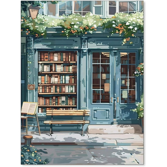 Bookish Library Canvas Wall Art Green Bookstore Reading Posters Anime Preppy Paintings Prints Gallery Living Room Wall Decor 08x10 inch Unframed