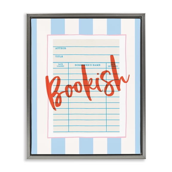 Stupell Industries Bookish Library Card Gray Framed Floater Canvas Wall Art, design by Nadia Hassan