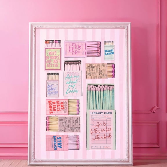 Bookish Matchbook Wall Art Library Decor Retro Pink Book Lover Art Cozy & Unique Reading Nook Poster Book Club Gift Idea UNFRAMED PAPER POSTER, Home Decor, Vintage Gift, Living Room Dercor