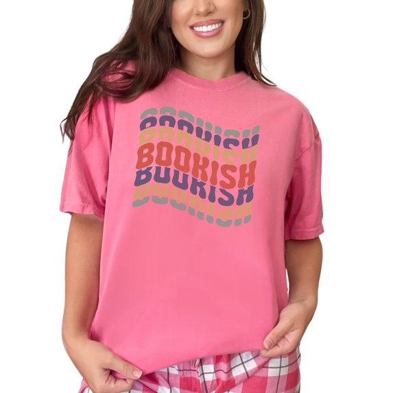 Bookish, Name for a Reading Enthusiast or Book Lover, Groovy Retro Wavy Text, Crunchberry Comfort Colors T-Shirt, 3XL