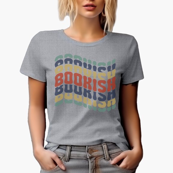 Bookish, Name for a Reading Enthusiast or Book Lover, Groovy Retro Wavy Text Merch Gift, Heather Grey T-Shirt, Large