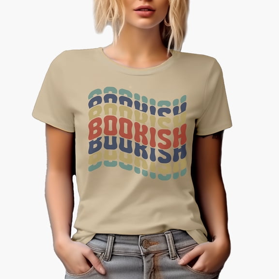 Bookish, Name for a Reading Enthusiast or Book Lover, Groovy Retro Wavy Text Merch Gift, Tan T-Shirt, 3XL