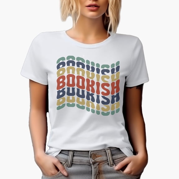 Bookish, Name for a Reading Enthusiast or Book Lover, Groovy Retro Wavy Text Merch Gift, White T-Shirt, Large